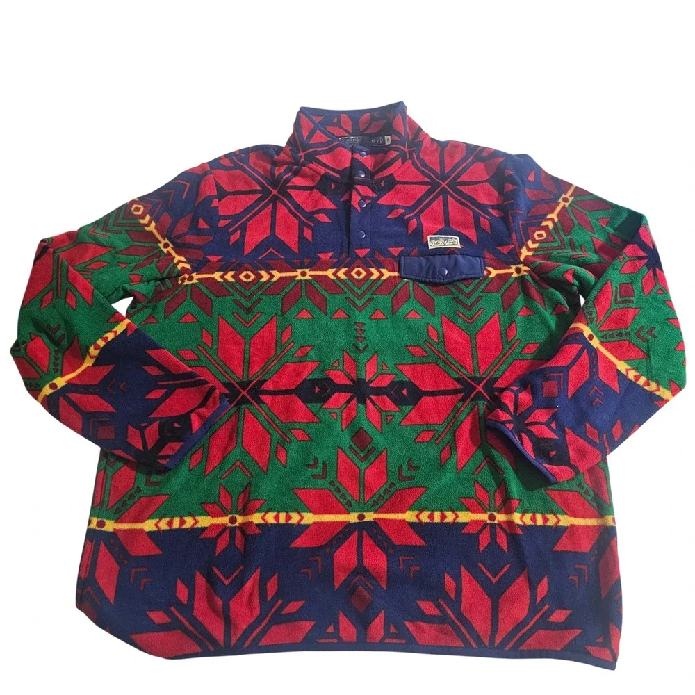 Polo Ralph Lauren Fair Isle Nordic Fleece Pullover Snap Jacket Multi Color XXL